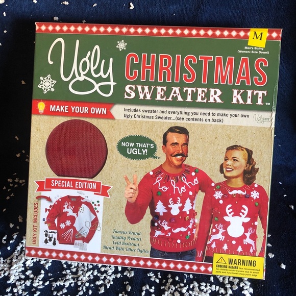Ugly Christmas Sweater Kit Red Size M Boxed Special Edition Reindeer & Snow New - Picture 2 of 7